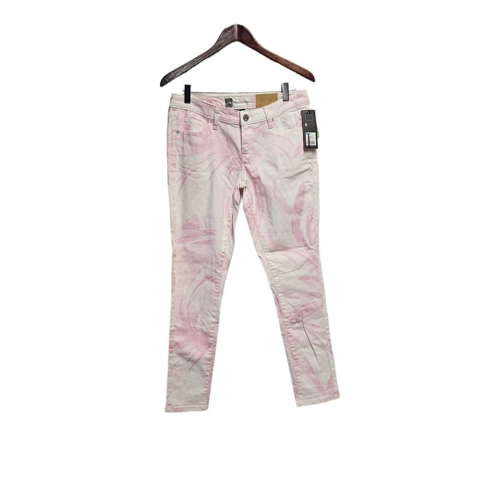 Mossimo Jeans Mid Waist Straight‎ Hip White & Pink Tie Dye Size 6 Fit 3